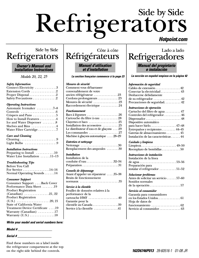 Page n°1 - Manuel d'utilisation et d'entretien Hotpoint HSM25GFTSA