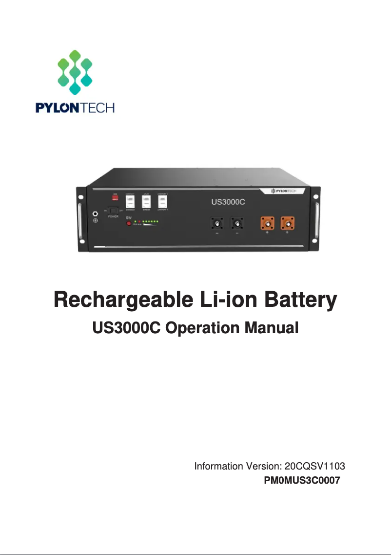Page 1 de la notice Manuel utilisateur Pylontech US3000C