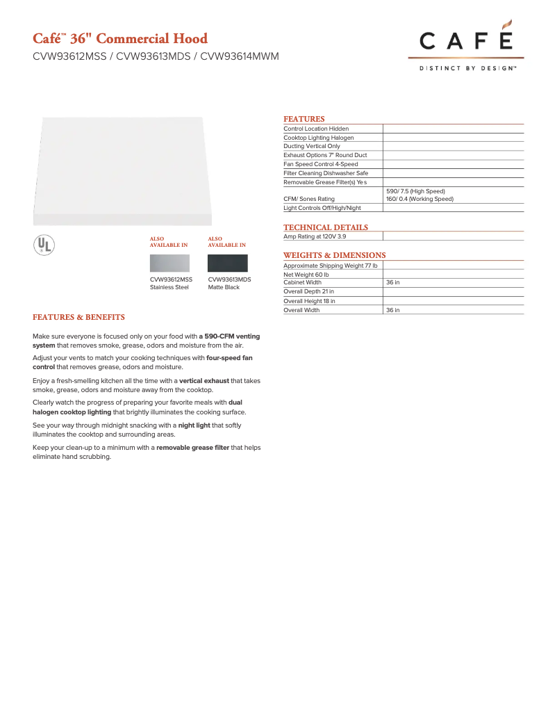 Página 1 del manual Ficha técnica GE CVW93614MWM