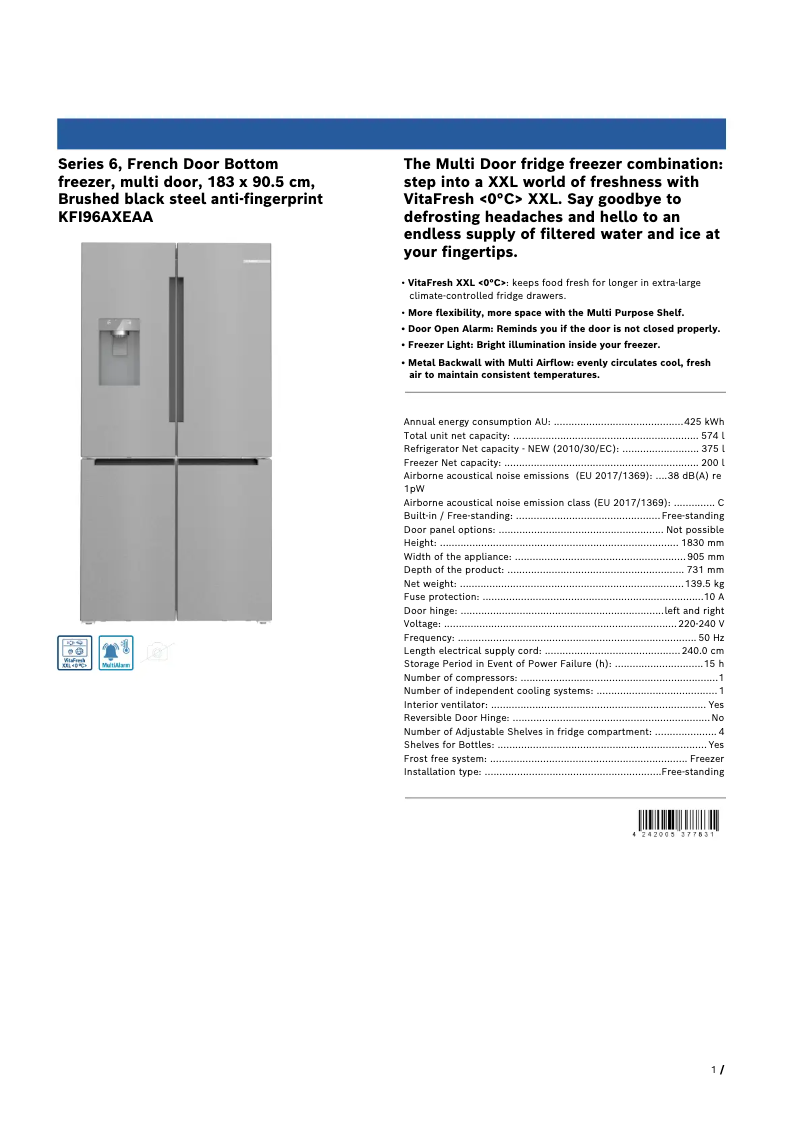 Imagen de la primera página del manual del dispositivo KFI96AXEAA