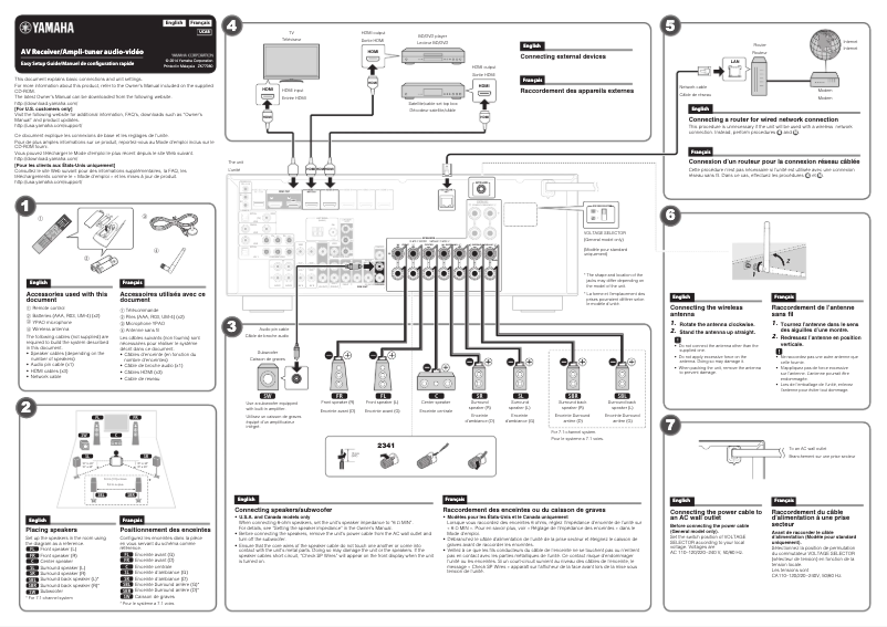Page 1 de la notice Guide d'installation Yamaha RX-V677