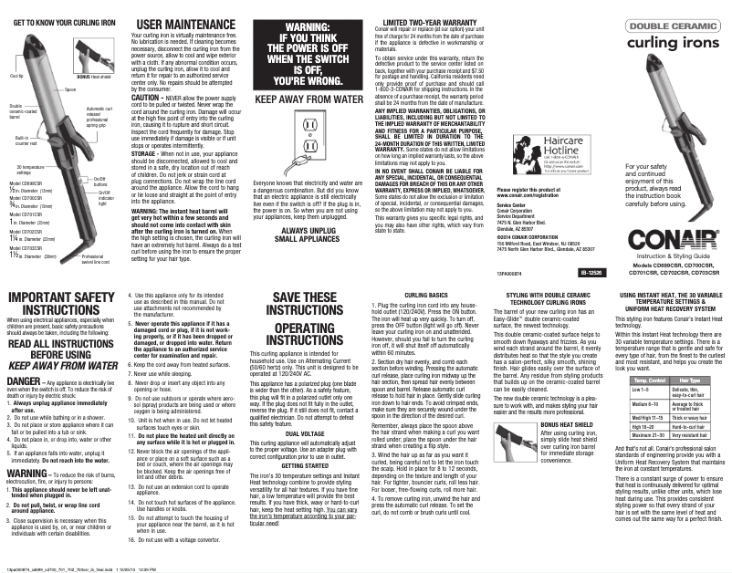 Page 1 de la notice Manuel utilisateur Conair CD703GN