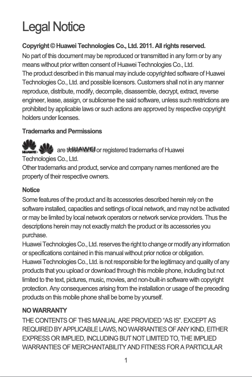 Page 1 de la notice Manuel utilisateur Huawei M860