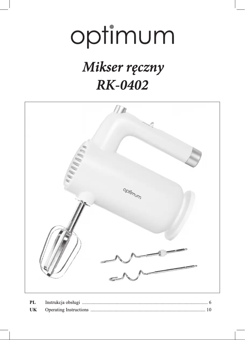 Page 1 de la notice Manuel utilisateur Optimum RK-0402