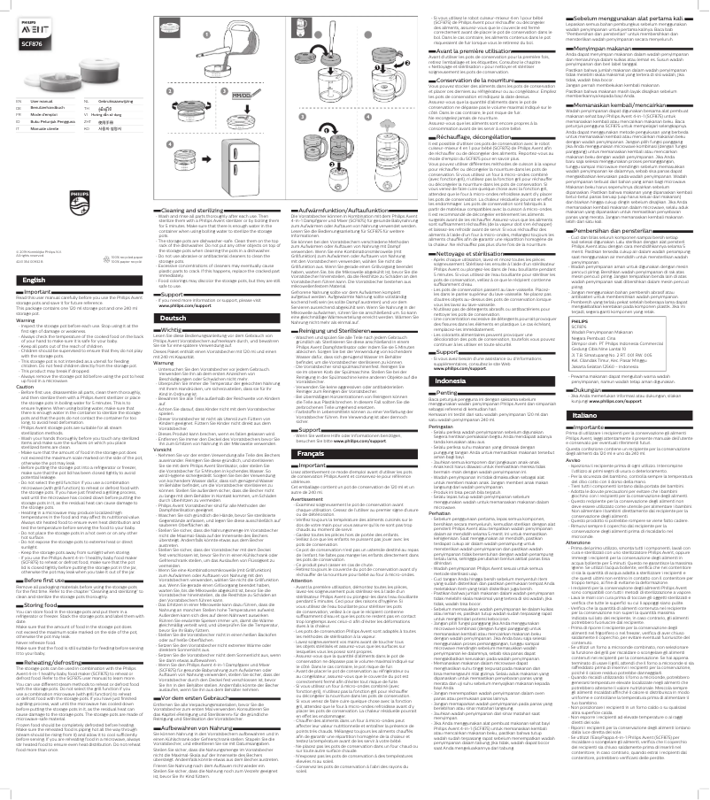 Image de la première page du manuel de l'appareil Avent SCF876