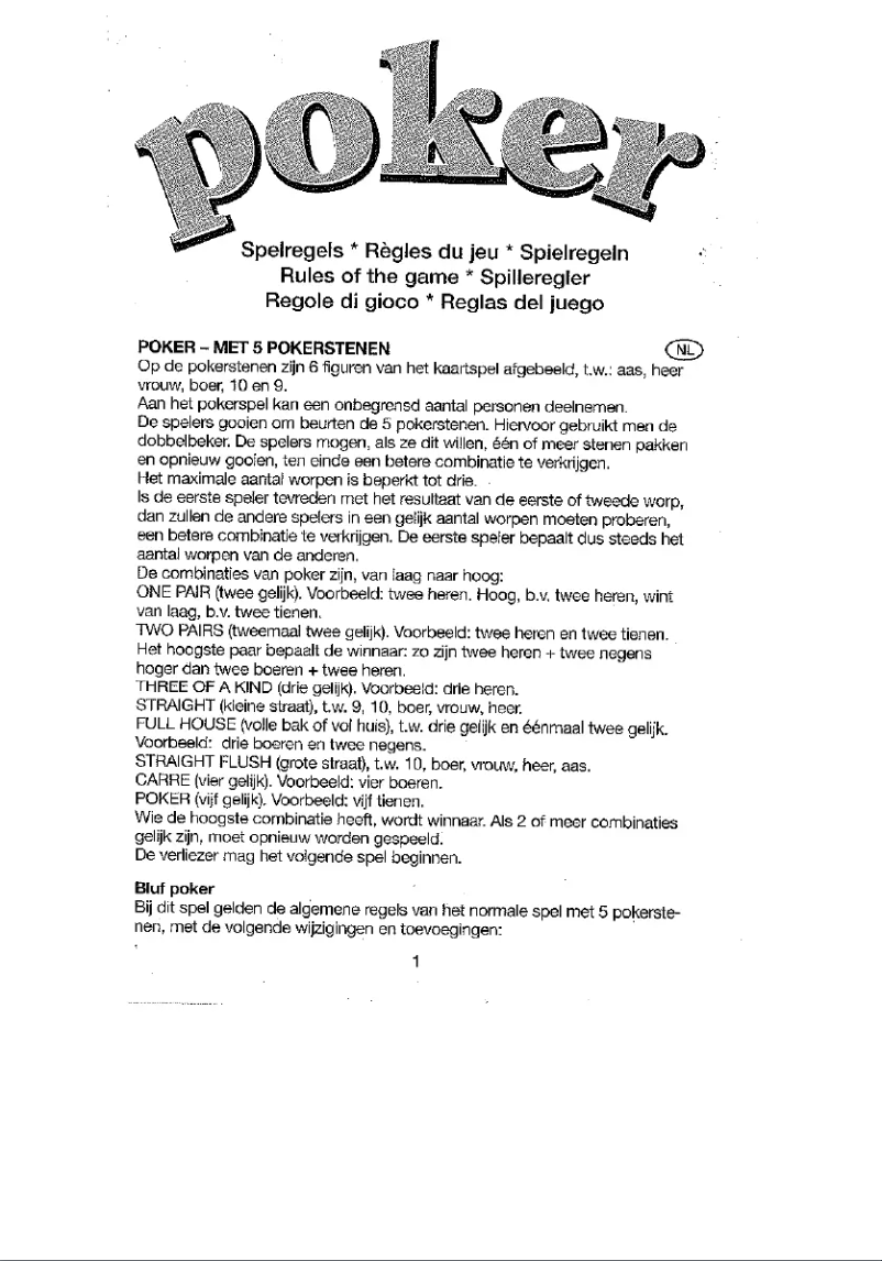 Page 1 de la notice Manuel utilisateur Jumbo Poker