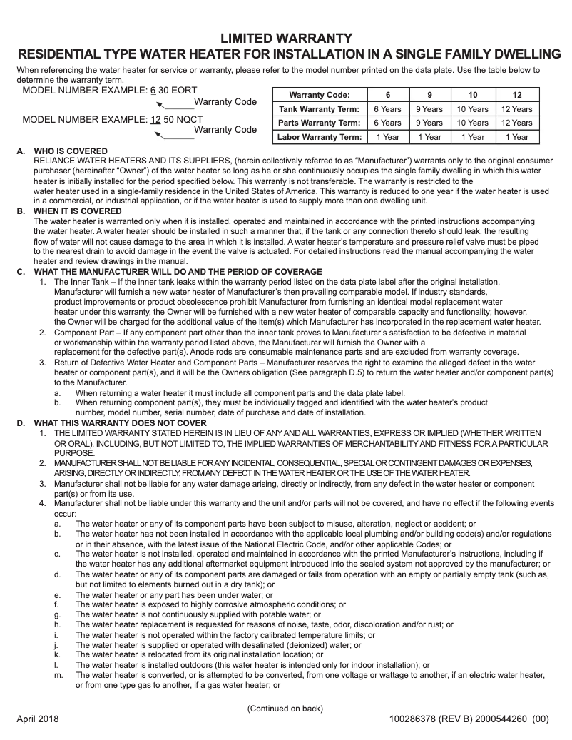 Page n°1 - Mode d'emploi Reliance 1240EGRT