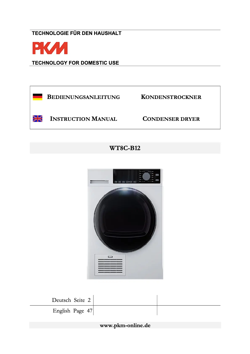 Page 1 de la notice Manuel utilisateur PKM WT8C-B12