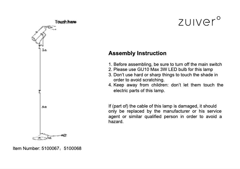 Page 1 de la notice Manuel utilisateur Zuiver Marlon