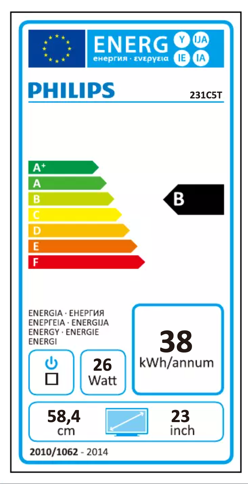 Page 1 de la notice Label énergétique Philips Brilliance 231C5TJKFU