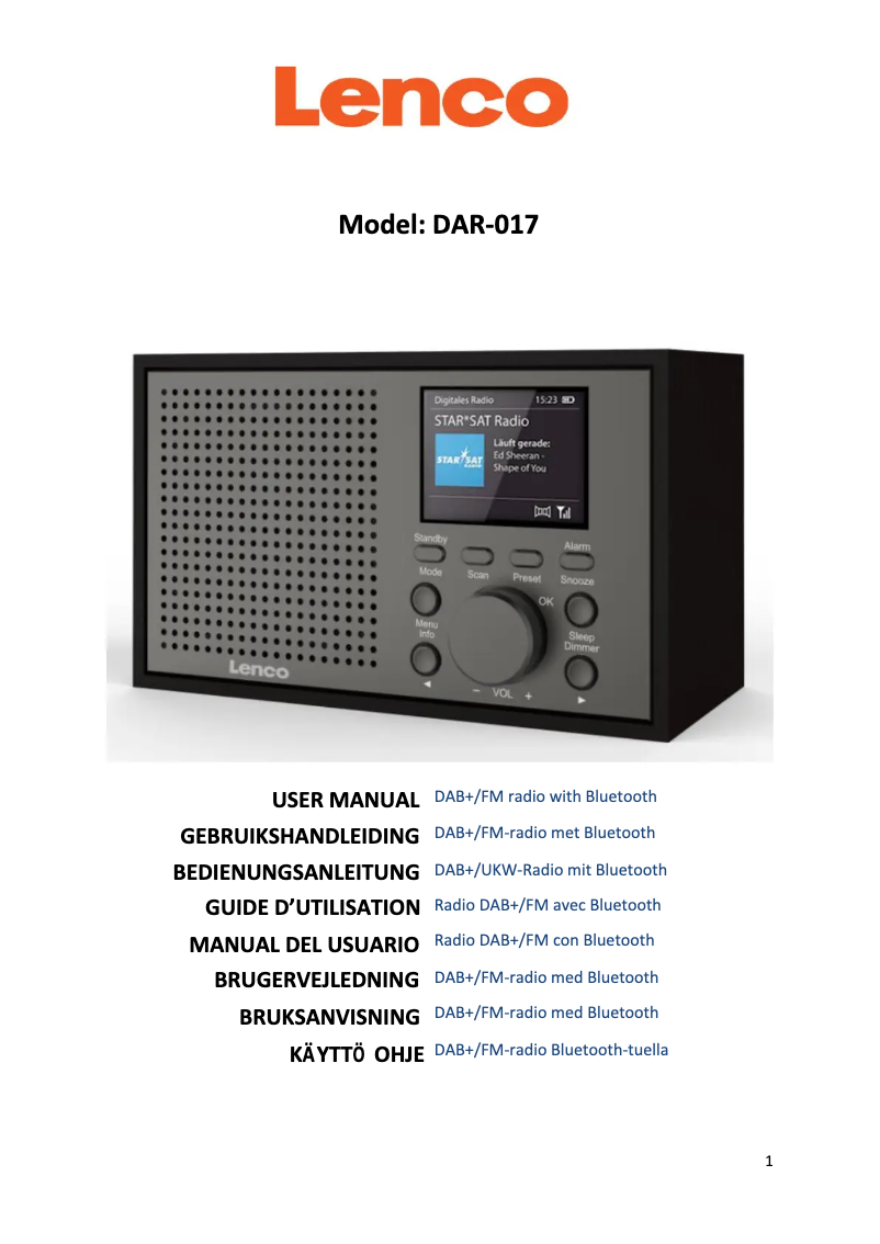 Page 1 de la notice Manuel utilisateur Lenco DAR-017