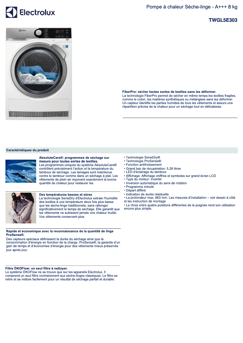 Page n°1 - Fiche technique Electrolux TWGL5E303