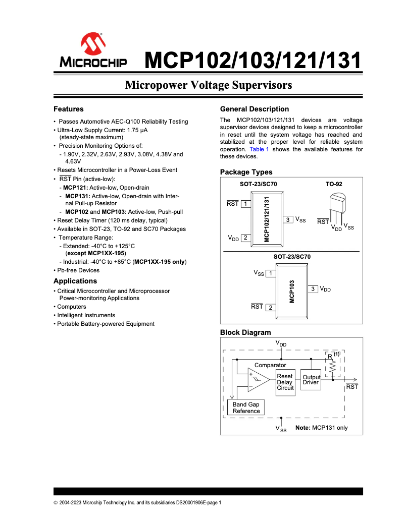 Imagen de la primera página del manual del dispositivo MCP121