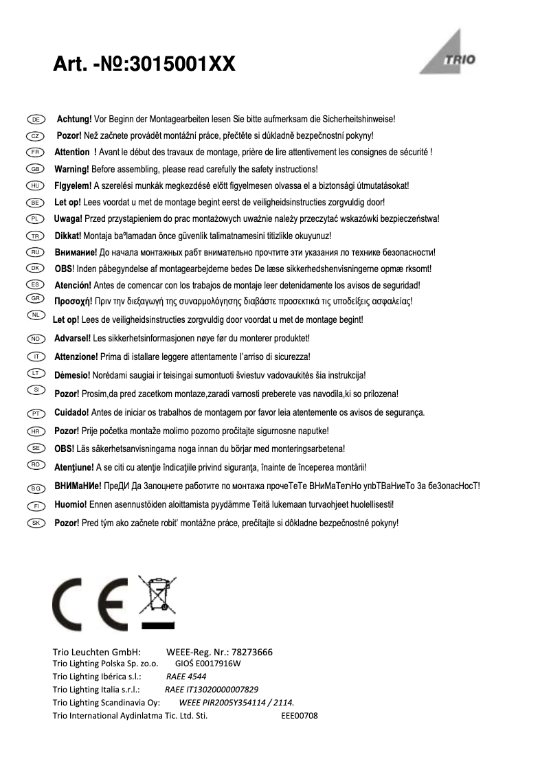 Page 1 de la notice Manuel utilisateur Trio Lighting Margit