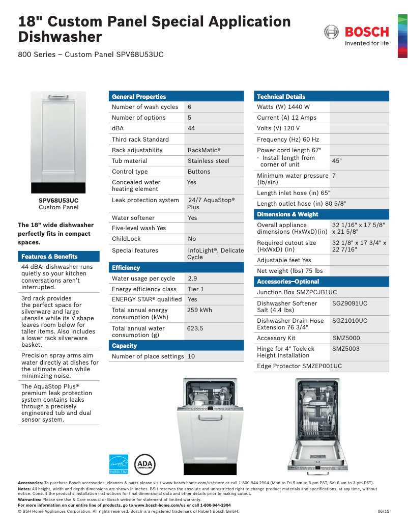 Page n°1 - Fiche technique Bosch SPV68U53UC