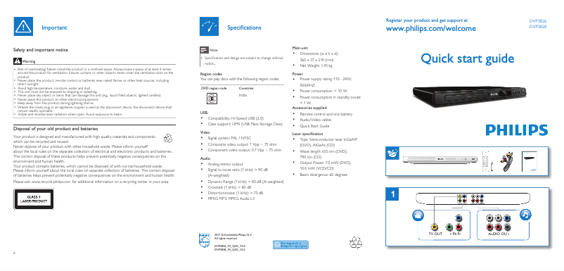 Page 1 de la notice Manuel utilisateur Philips DVP3826