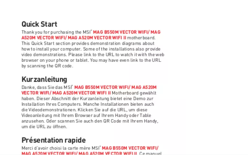 Page n°1 - Manuel utilisateur MSI MAG B550M Vector WIFI