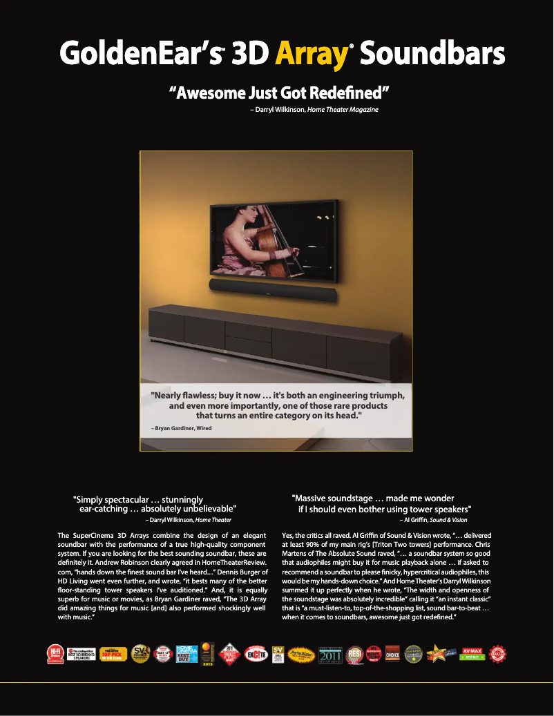 Page 1 de la notice Brochure GoldenEar SuperCinema 3D Array