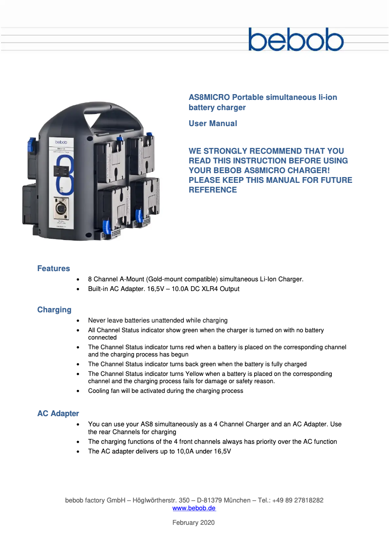 Page 1 de la notice Manuel utilisateur Bebob AS8MICRO