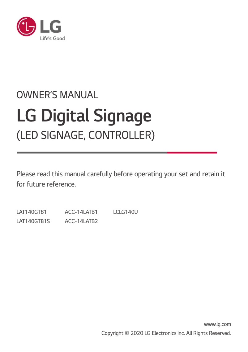 Page n°1 - Manuel utilisateur LG LCLG140U