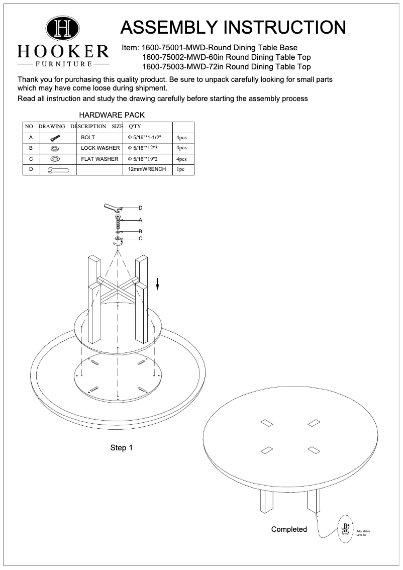 Page 1 de la notice Manuel utilisateur Hooker 1600-75001-MWD