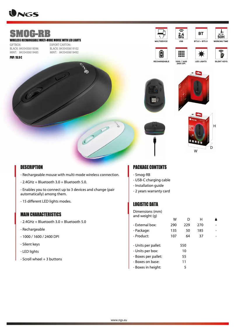 Page 1 de la notice Fiche technique NGS SMOG-RB