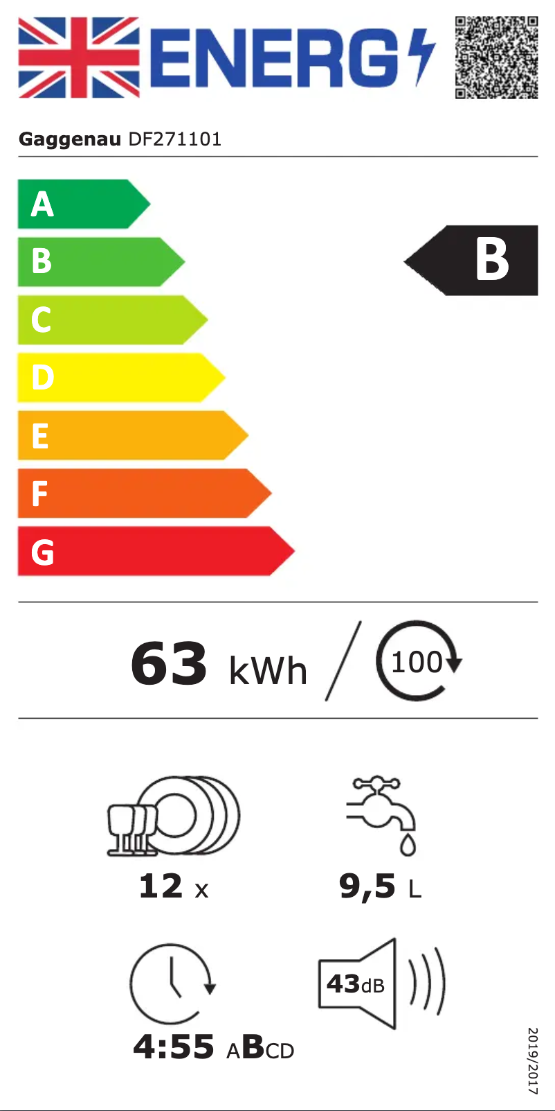 Page 1 de la notice Label énergétique Gaggenau DF271101