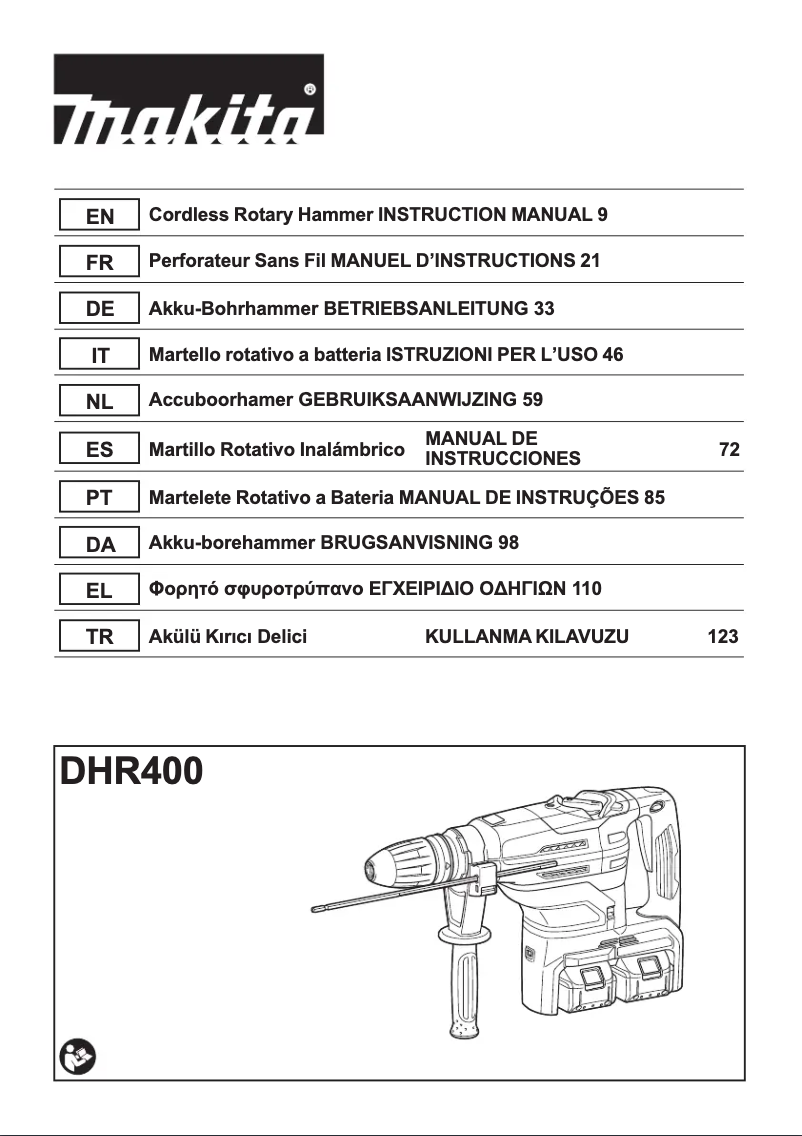 Page 1 de la notice Manuel utilisateur Makita DHR400ZKU