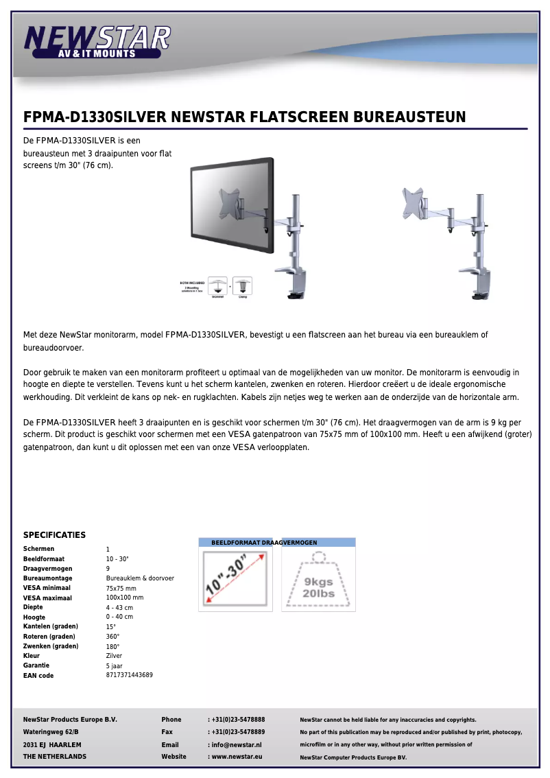 Page n°1 - Manuel utilisateur Newstar FPMA-D1330