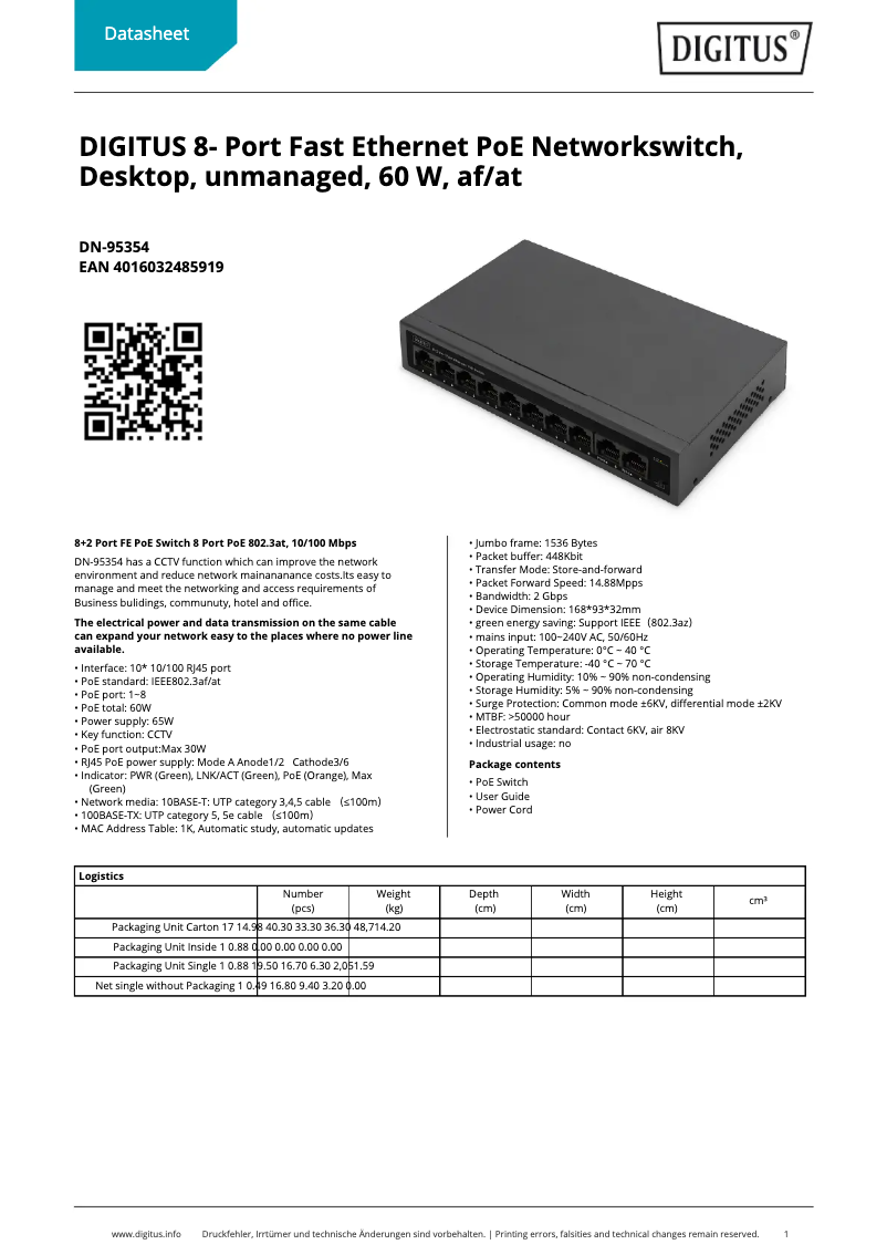 Page n°1 - Fiche technique Digitus DN-95354
