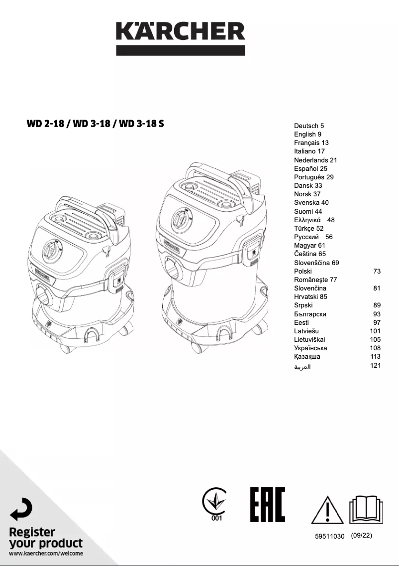 Page 1 de la notice Manuel utilisateur Kärcher WD 3-18 S