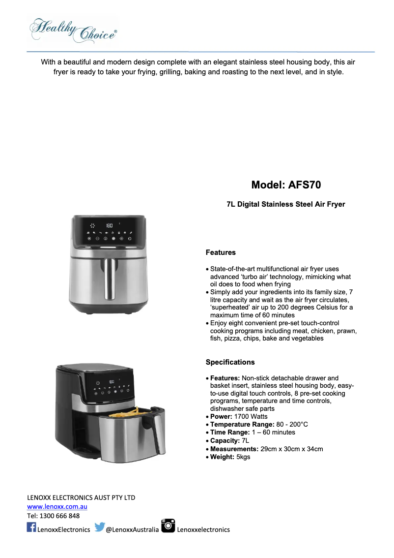 Image de la première page du manuel de l'appareil AFS70