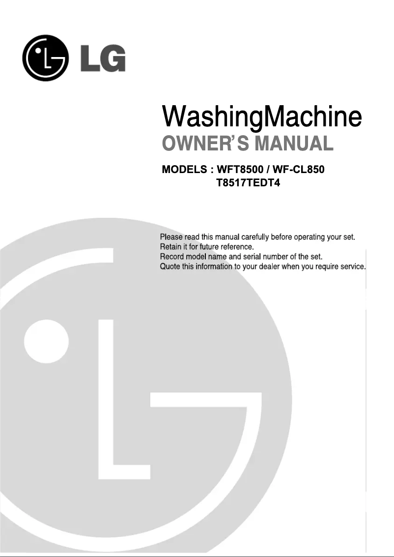 Page 1 de la notice Manuel utilisateur LG WFT8500