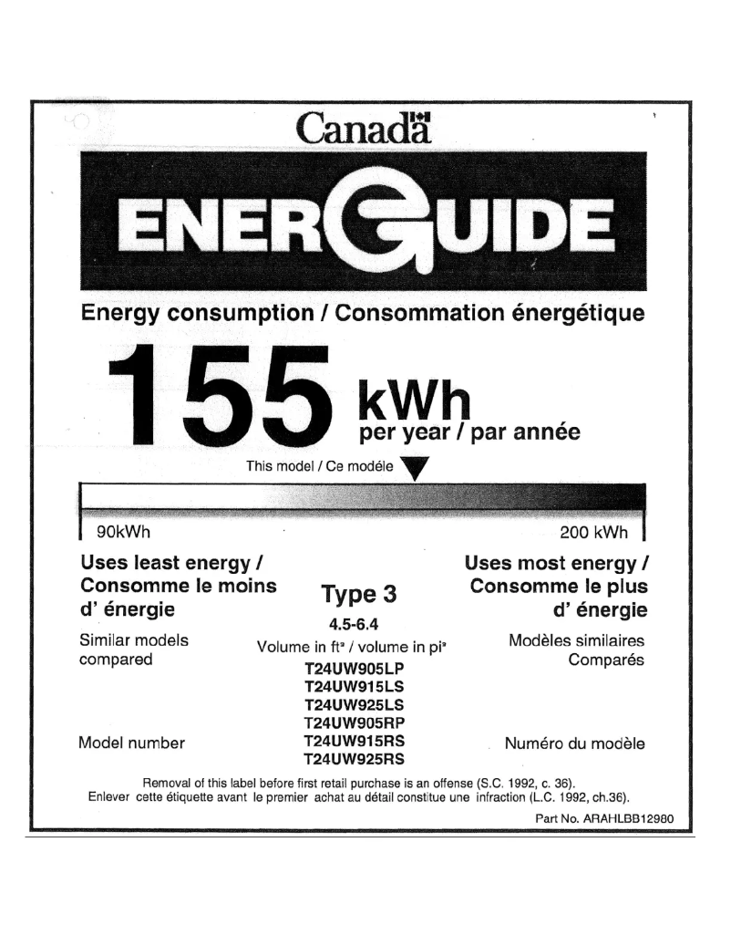 Page 1 de la notice Label énergétique Thermador T24UW905LP