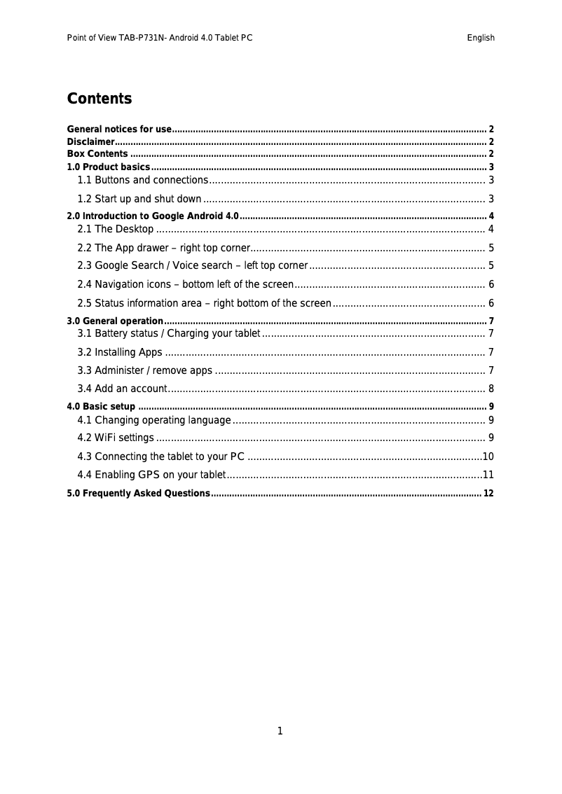 Page n°1 - Manuel utilisateur Point of View TAB-P731N