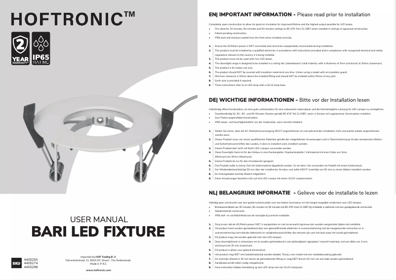Image de la première page du manuel de l'appareil Bari
