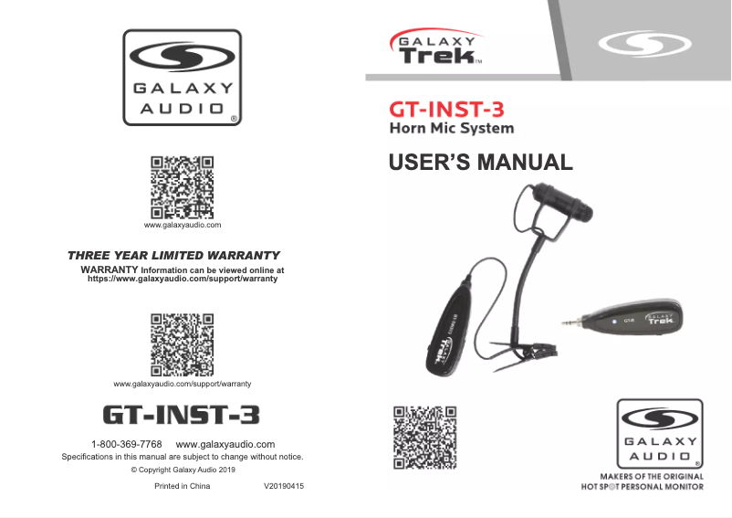 Page n°1 - Manuel utilisateur Galaxy Audio GT-INST-3