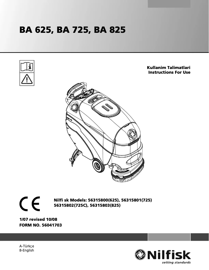 Page 1 de la notice Manuel utilisateur Nilfisk BA 625