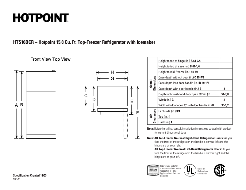 Page n°1 - Fiche technique Hotpoint HTS16BCRLWW