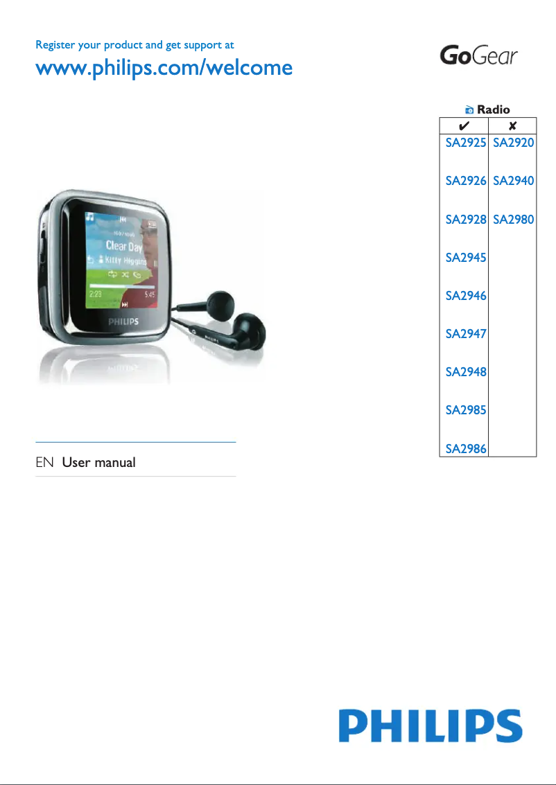 Page n°1 - Manuel utilisateur Philips GoGear SA2925