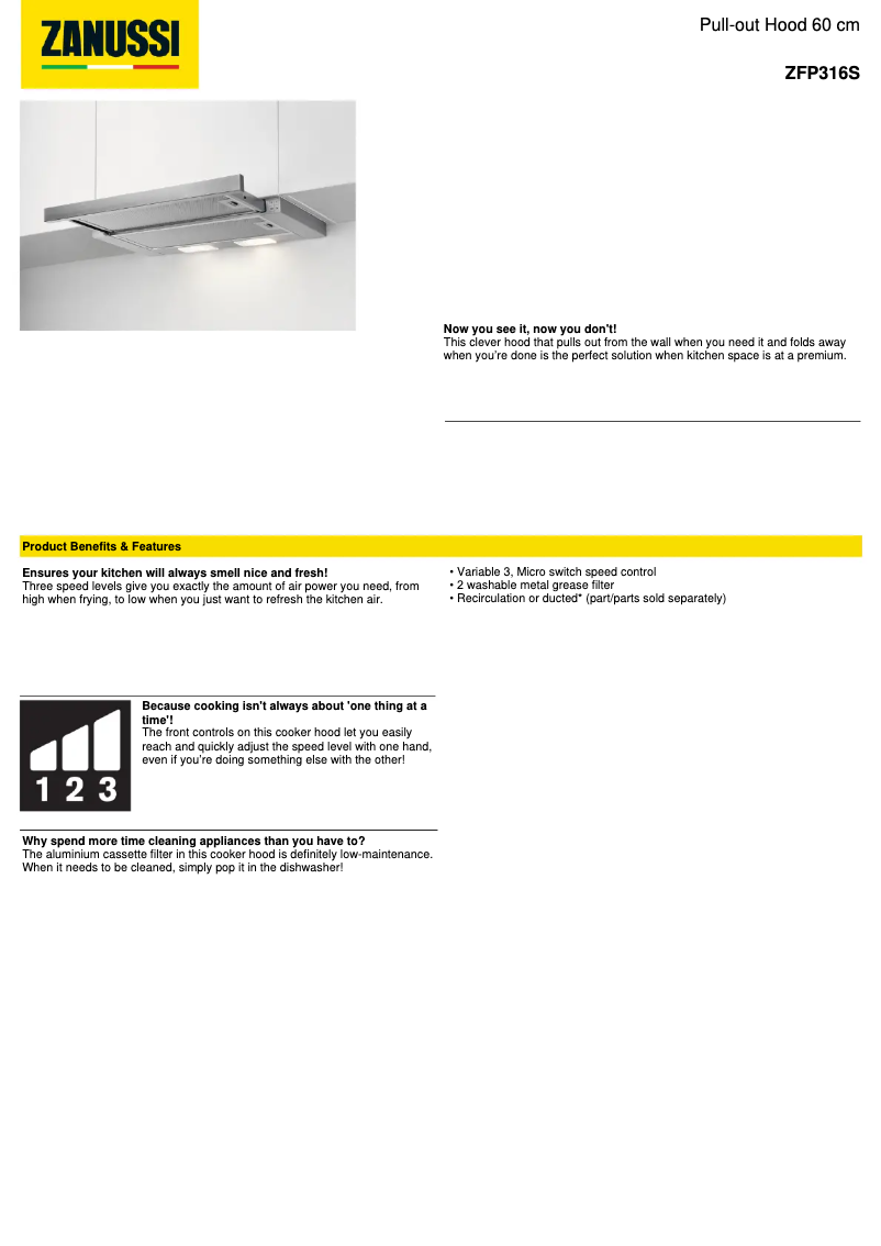 Page n°1 - Fiche technique Zanussi ZFP316S
