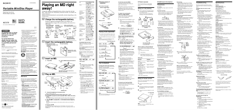 Image de la première page du manuel de l'appareil MZ-E75