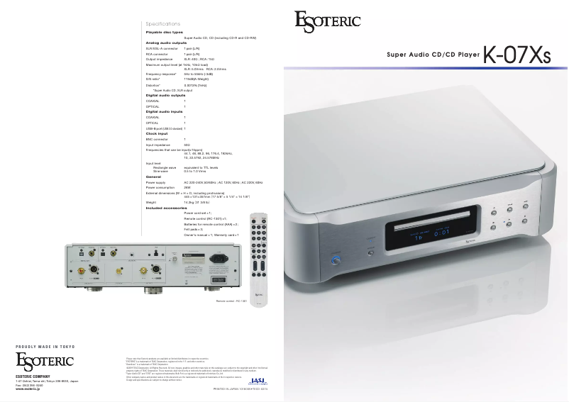 Page 1 de la notice Brochure Esoteric K-07Xs