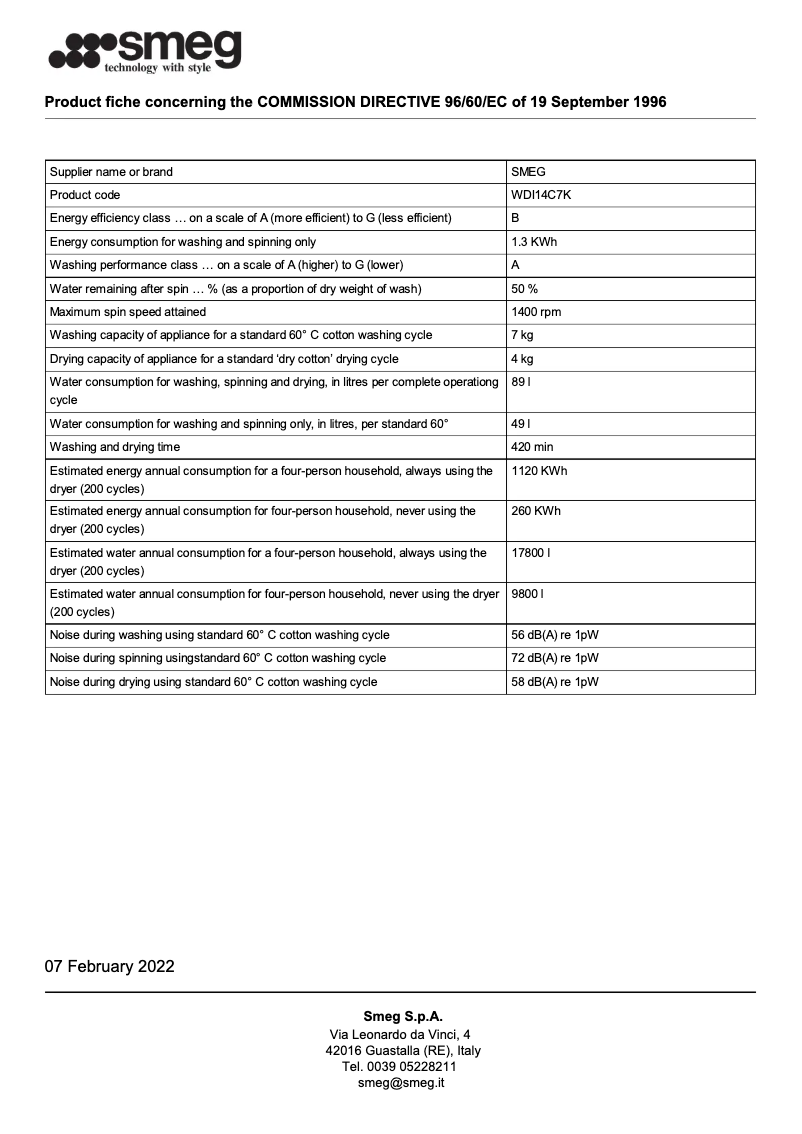 Page 1 de la notice Brochure Smeg WDI14C7K