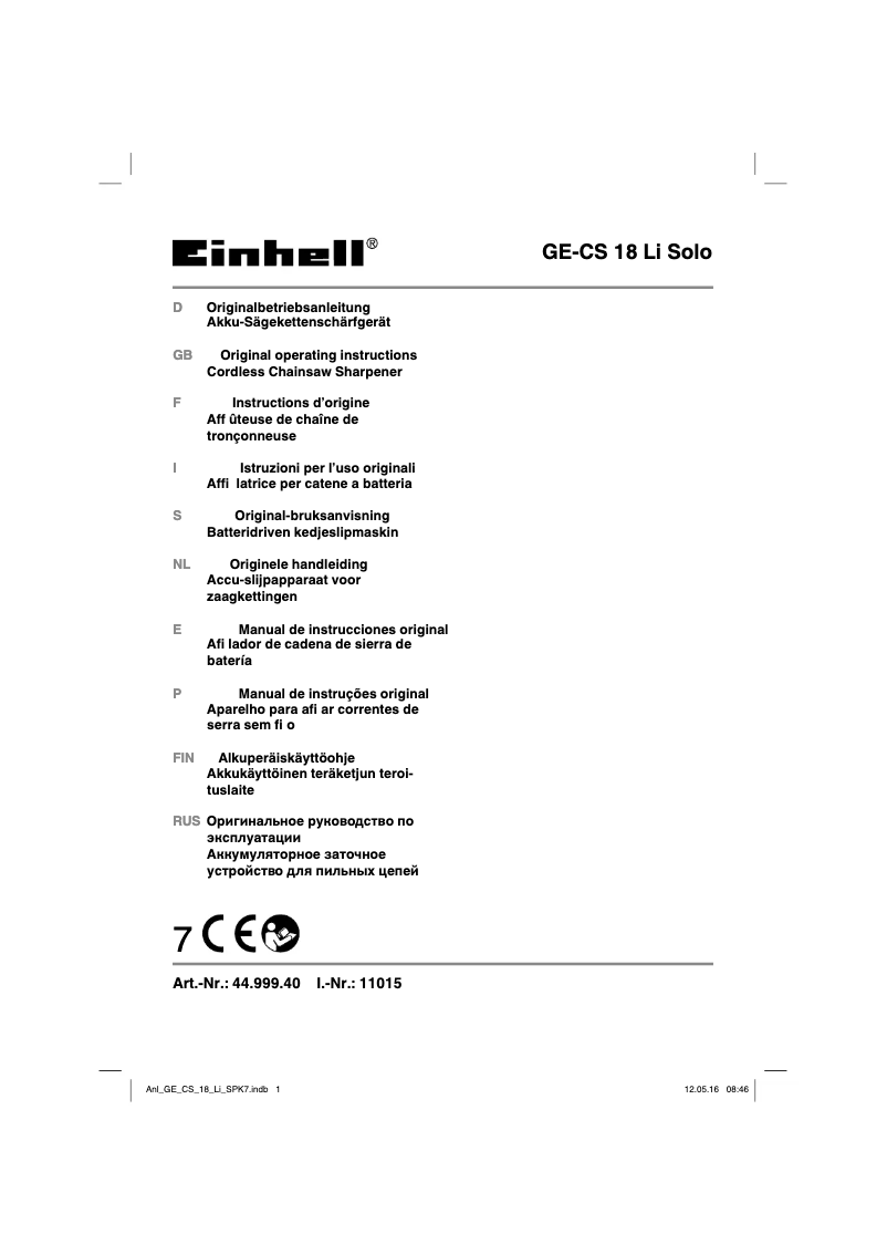 Page 1 de la notice Manuel utilisateur Einhell GE-CS 18 Li