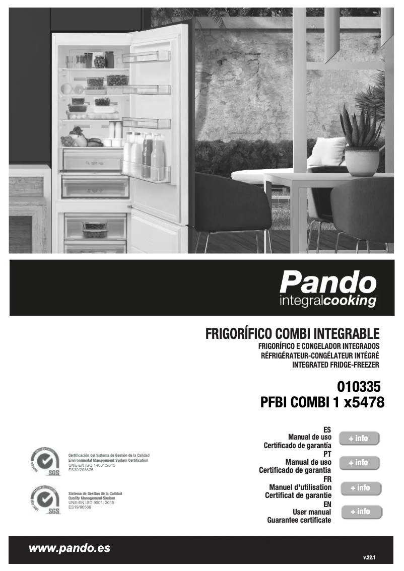 Page 1 de la notice Manuel utilisateur Pando PFBI COMBI