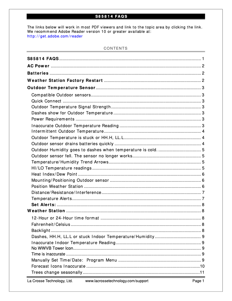 Page n°1 - FAQ La Crosse Technology S85814