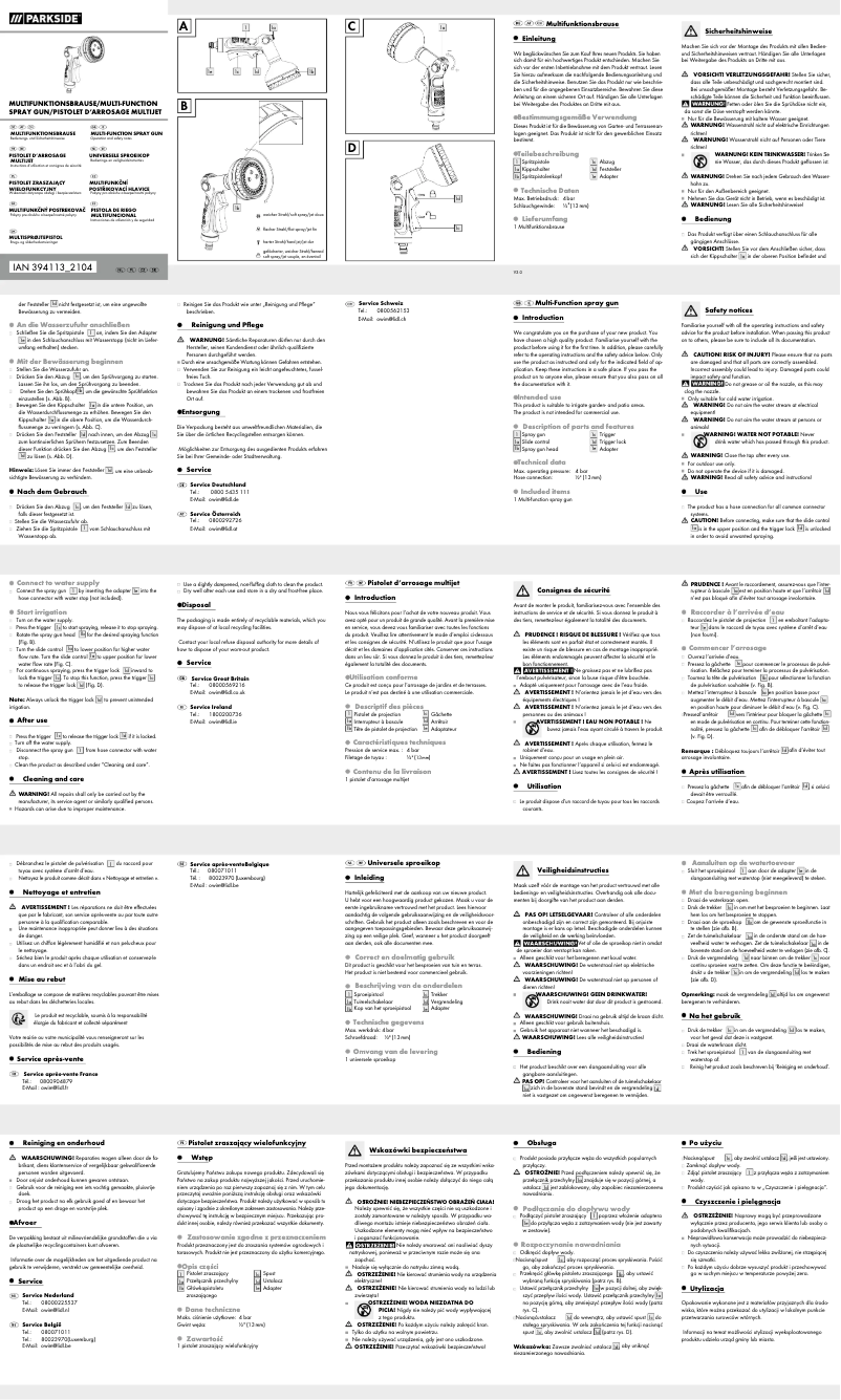 Page 1 de la notice Manuel utilisateur Parkside IAN 394113