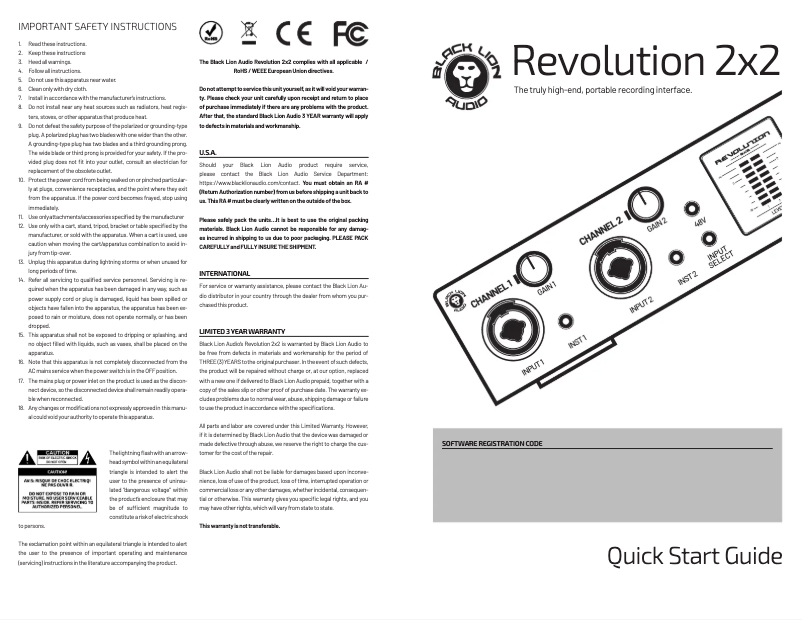 Page 1 de la notice Manuel utilisateur Black Lion Audio Revolution 2x2