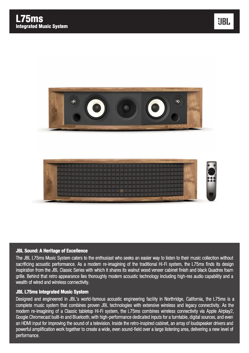 Page 1 de la notice Fiche technique JBL L75ms